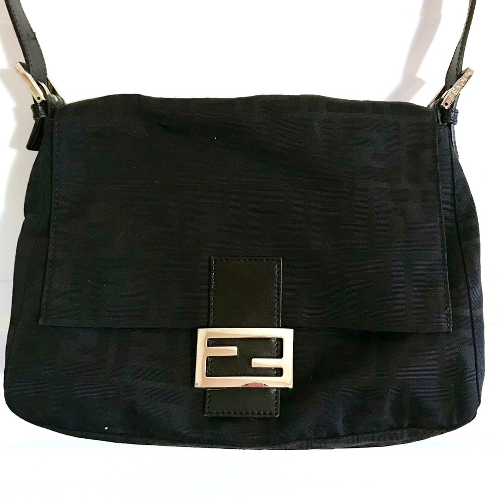 FENDI Black Zucchino canvas FF monogram handbag